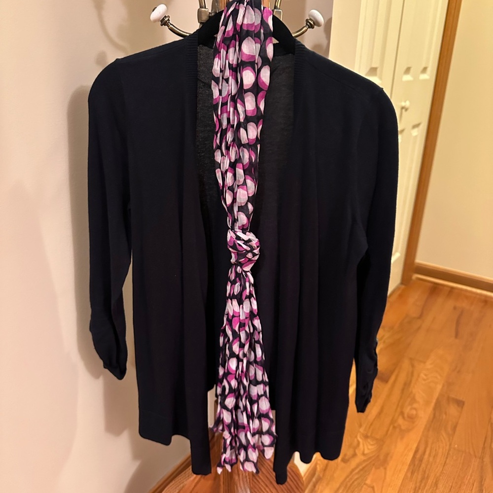 Loft navy blue cardigan with scarf